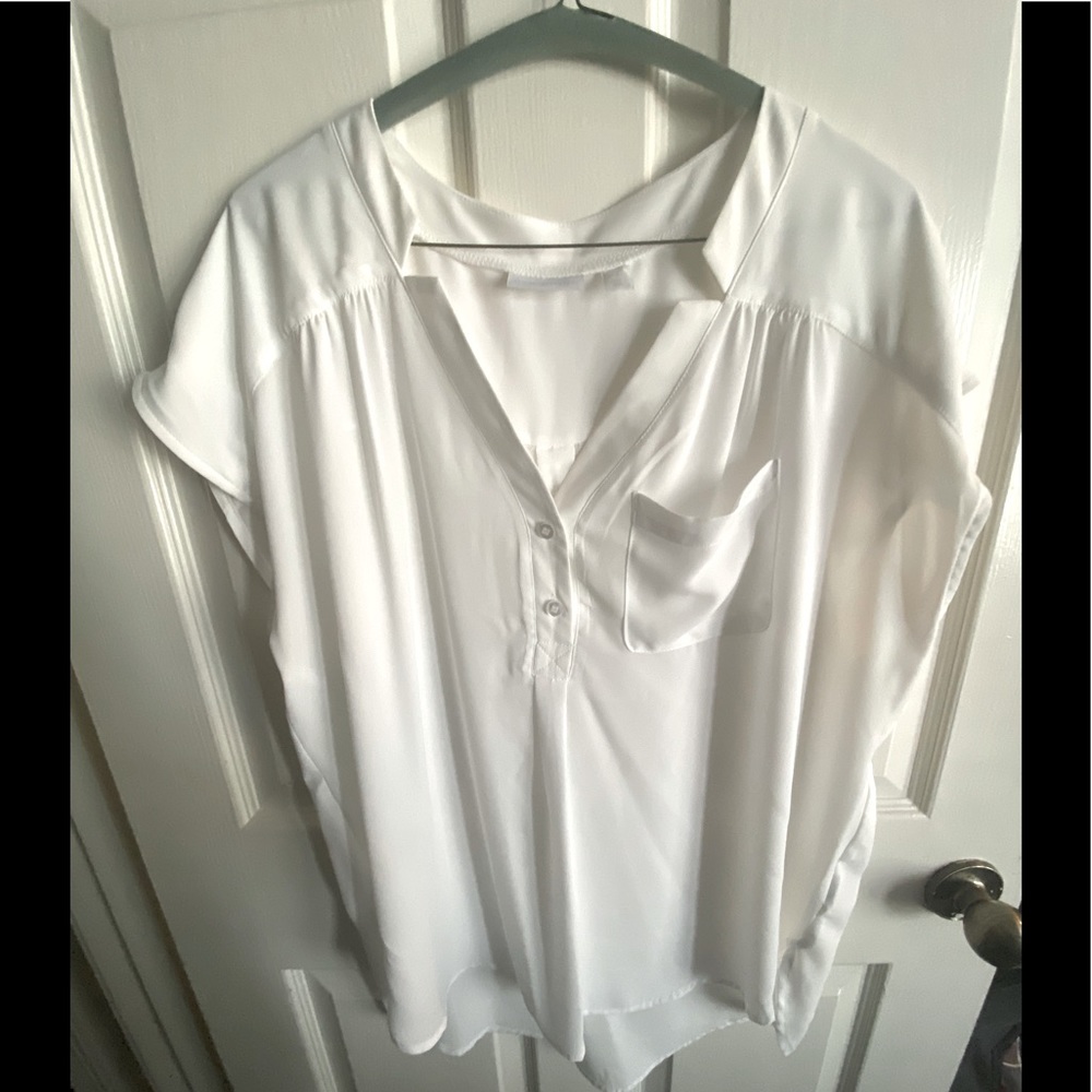 White blouse with front button placket